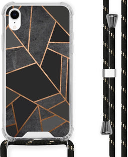 iMoshion Hoesje Geschikt voor iPhone Xr Hoesje Met Koord - iMoshion Design Hoesje met Koord - Zwart / Meerkleurig / Goud / Black Graphic