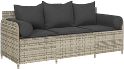 vidaXL - Tuinbank - 3-zits - met - kussens - poly - rattan - lichtgrijs