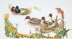 Thea Gouverneur - Borduurpakket met telpatroon - 2064 - Voorgesorteerde DMC Garens - Eenden - Linnen - 64 cm x 34 cm - DIY Kit