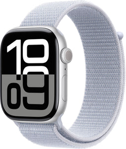Apple Watch Series 10 - Smartwatch - GPS + Cellular 46mm Aluminium Geweven sportbandje Zilver (Blauw)