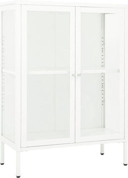 vidaXL - Dressoir - 75x35x105 - cm - staal - en - glas - wit