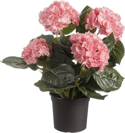 Roze hortensia kunstplant in zwarte kunststof pot 44 cm - Hydrangea - Woondecoratie