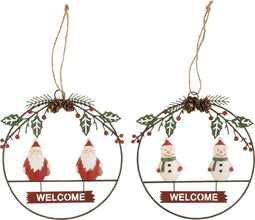 J-Line Kerstmis Hanger Welcome Kerstman/Sneeuwman Metaal Assortiment Van 2