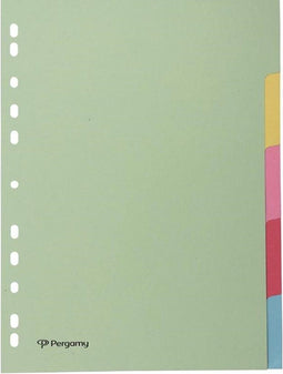 Pergamy tabbladen A4 pastel karton 11-rings 5-tabs