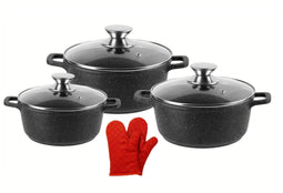 Cheffinger XXL - Pannenset 6-delig - 3-laagse marmeren coating - zwart (3 stuks)