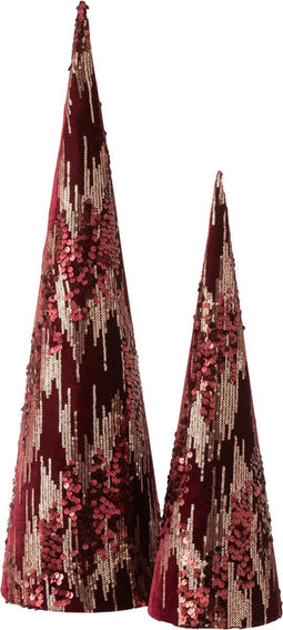 J-Line decoratie Kegel Pailletten - textiel - burgundy - large