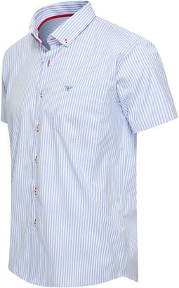 Cappuccino Italia Bronte Stretch - Heren Overhemd Korte Mouw - Blauw - Maat L