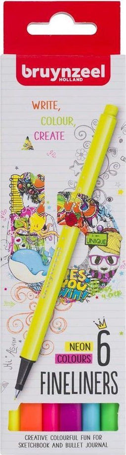 Bruynzeel - Fineliner bruynzeel set 6 neonkleuren