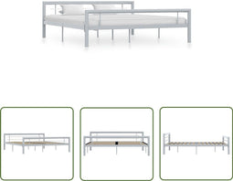 vidaXL - Bedframe - metaal - lattenbodem - 180x200 cm - grijs en wit