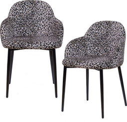 WOOOD Noortje Eetkamerstoel - Polyester - Panterprint - Set van 2