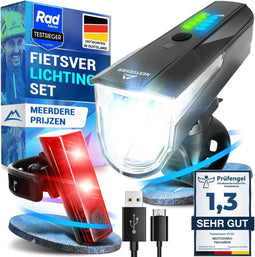 NEXTCOVER® Fietslampjes LED Set 80 Lux Basic - USB oplaadbaar - Waterdicht - StVZO goedgekeurd - Wit en Rood (set van 2)