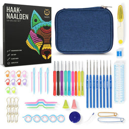 NAPI Haaknaaldenset - 59-delig - Softgrip met Accessoires & Etui - Blauw