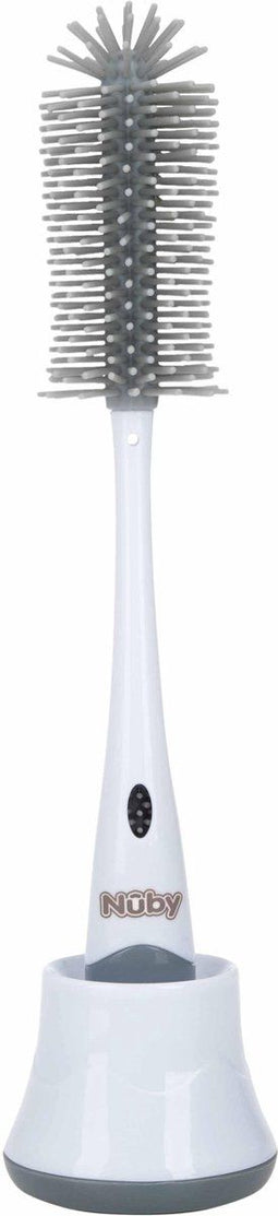 Nûby - Silicone flessenborstel met houder - Zachte haren - Grijs