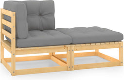 vidaXL - 2-delige - Loungeset - met - kussens - massief - grenenhout