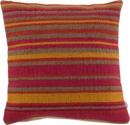 J-Line kussen Vierkant Anna Groeven - jute - oranje/roest/rood/oker