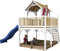 AXI Atka Speeltoestel in Bruin/Wit - Speeltoren met Verdieping, Zandbak en Blauw Glijbaan - FSC hout - Speelhuisje op palen met veranda voor kinderen - Speeltoestel voor de tuin / buiten