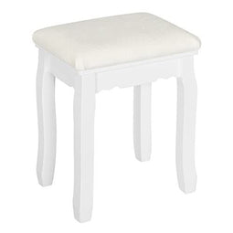 Woltu Make-up Krukje Barok - Fluweel Bekleed Houten Krukje Wit - 37 x 28 x 44,5 cm
