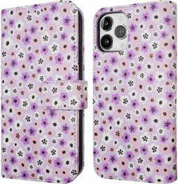 iMoshion Hoesje Geschikt voor iPhone 12 Pro / 12 Hoesje Met Pasjeshouder - iMoshion Design Bookcase smartphone - Meerkleurig / Purple Flowers