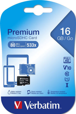 Verbatim microSDHC - Geheugenkaart Class 10 16 GB - Zwart