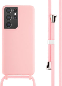 iMoshion Hoesje Geschikt voor Samsung Galaxy S21 Ultra Hoesje Met Koord - iMoshion Siliconen hoesje met koord - Roze