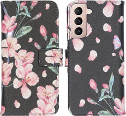 iMoshion Hoesje Geschikt voor Samsung Galaxy S21 Hoesje Met Pasjeshouder - iMoshion Design Softcase Bookcase - Meerkleurig / Blossom Watercolor Black