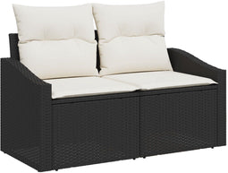 vidaXL - 2-Zits - Ligbed - met - Kussens - Zwart - Poly - Rattan