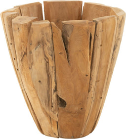 J-Line bloempot Jack Teak - hout - naturel - medium - Ø 35 cm