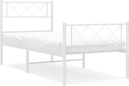 vidaXL - Bedframe - met - hoofd- - en - voeteneinde - metaal - wit - 90x200 - cm