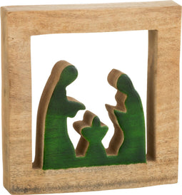 J-Line decoratie Kerststal Vierkant - hout - groen/naturel - large