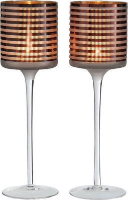 J-Line theelichthouder op voet Strepen - glas - bruin - large