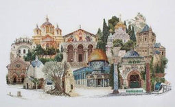 Thea Gouverneur - Borduurpakket met telpatroon - 533 - Voorgesorteerde DMC Garens - Jerusalem Israël - Linnen - 79 cm x 50 cm - DIY Kit
