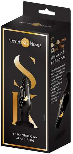 Secret Kisses Buttplug 4" Handblown Glass Zwart