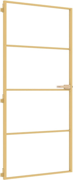 vidaXL - Binnendeur - smal - 93x201,5 - cm - gehard - glas - en - aluminium - goudkleur