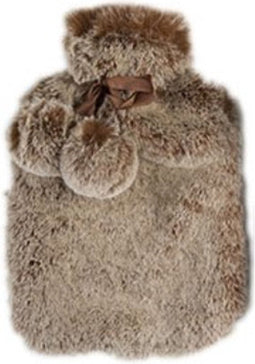 Cosy & Trendy Warmwaterkruik pels en pompons 2L - 36x20cm - Bruin