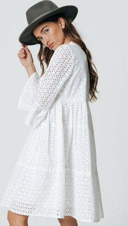 Colourful Rebel Indy - Broderie Anglaise Boho Jurk - Maat S - 3/4 Mouw