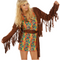 DressForFun Hippie Flower Power Kostuum - Maat S - Retro Jurk met Vest en Accessoires - Multi/Bruin