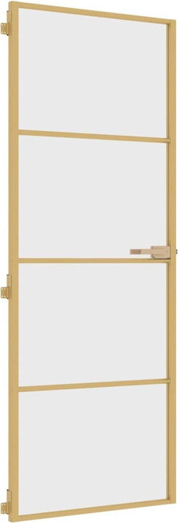 vidaXL - Binnendeur - smal - 76x201,5 - cm - gehard - glas - en - aluminium - goudkleur