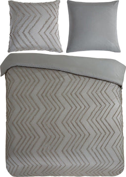 Pure Dekbedovertrek "luxe zizag biezen/ borduursels" - Taupe - (140x200/220 cm) - Microfiber