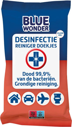 Blue Wonder Desinfectie Reiniger Doekjes - 12 pakjes van 20 doekjes - Doodt bacteriën en schimmels (12 x 20 stuks)