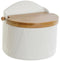 Zoutvaatje met deksel DKD Home Decor Wit Natuurlijk Bamboe Porselein 12 x 10 x 11 cm