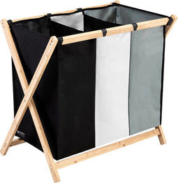 Happy Goods Wasmand 3 Vakken - Wassorteerder - Opvouwbaar - 120 L - Bamboe - Zwart