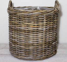 Migo Styling - Haardmand - Plantenmand - Met plastic - Rotan - Riet - Met hengsels - Dia 60xH55 cm