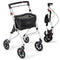 Coast Rollator - Smalle Opvouwbare Loopwagen - Dienblad Mand Remmen - Wit/Zwart