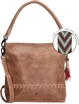 Micmacbags Friendship - Schoudertas - Ruim met rits en kleurrijke schouderband - Zand