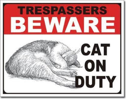 Metalen Retro Bord Cat On Duty - Vintage Geïnspireerd Design