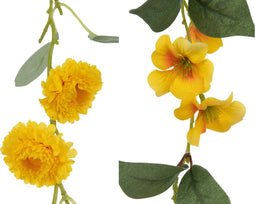 J-Line Slinger Bloemen + Blaadjes - kunststof - geel/groen - 2 stuks
