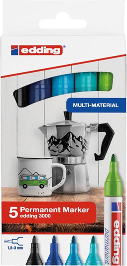 Edding - Viltstift edding 3000 rond 1.5-3mm koele kleuren | 1 set | 8 stuks