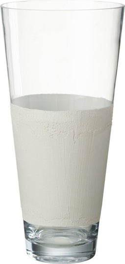 J-Line vaas Delph - glas - transparant/wit - medium - 45 cm hoog