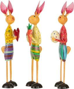 J-Line figuur Konijn Hart/Ei/Wortel - ijzer - bruin - 3 stuks - paasdecoratie