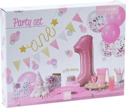 Set Feestversiering 1e Verjaardag - Roze/Meisje, 9dlg.